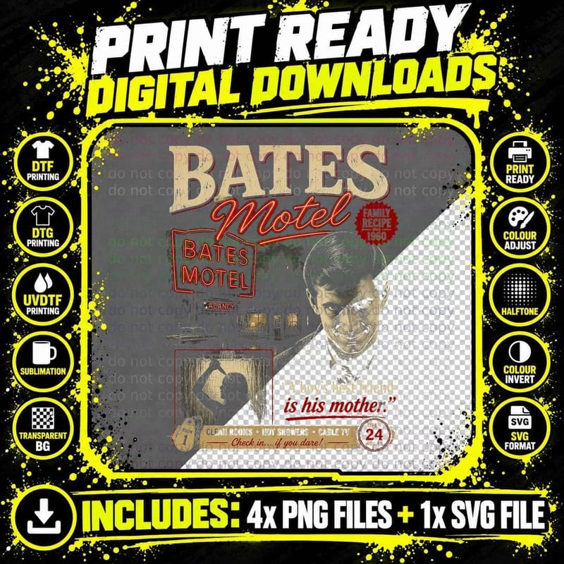 Psycho Norman Bates Retro Horror Motel Vintage Classic Png SVG Digital Bundle