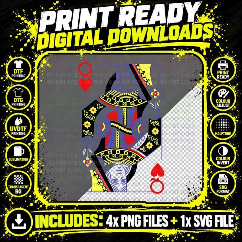 Queen of Hearts Deck of Cards Playing Cards Halloween Png SVG Digital Bundle