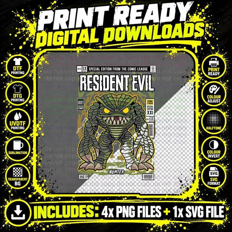 Resident Evil Hunter T-Shirt, Retro Horror Theme Png SVG Digital Bundle