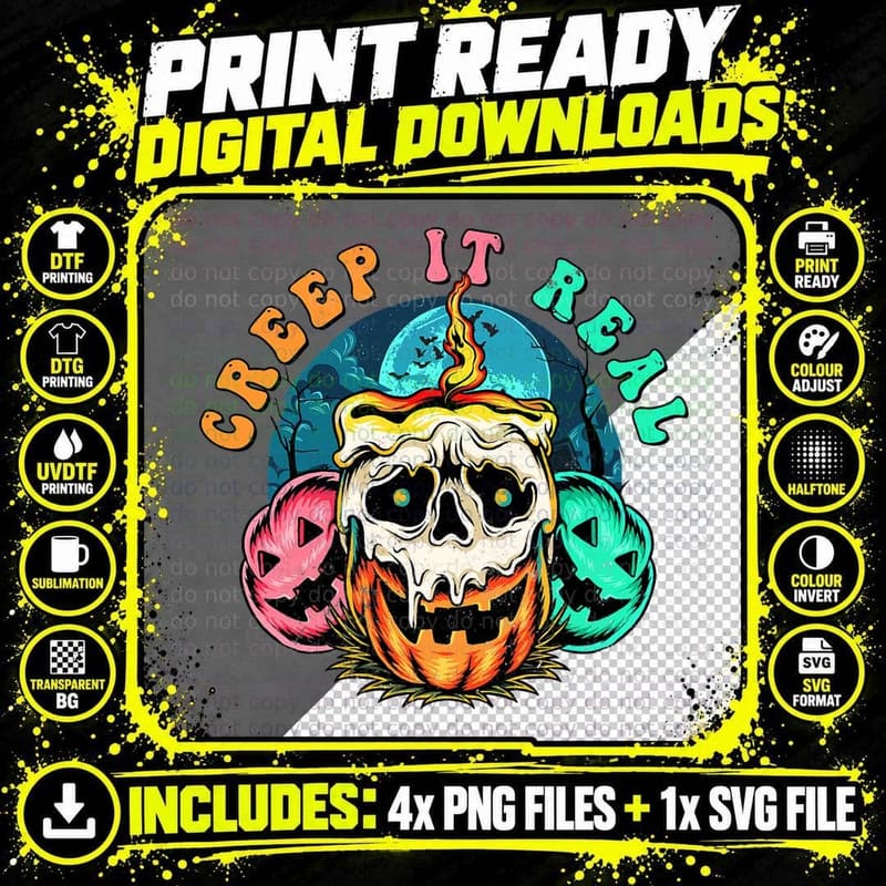 Retro Halloween Creep It Real Vintage Ghost Halloween Png SVG Digital Bundle