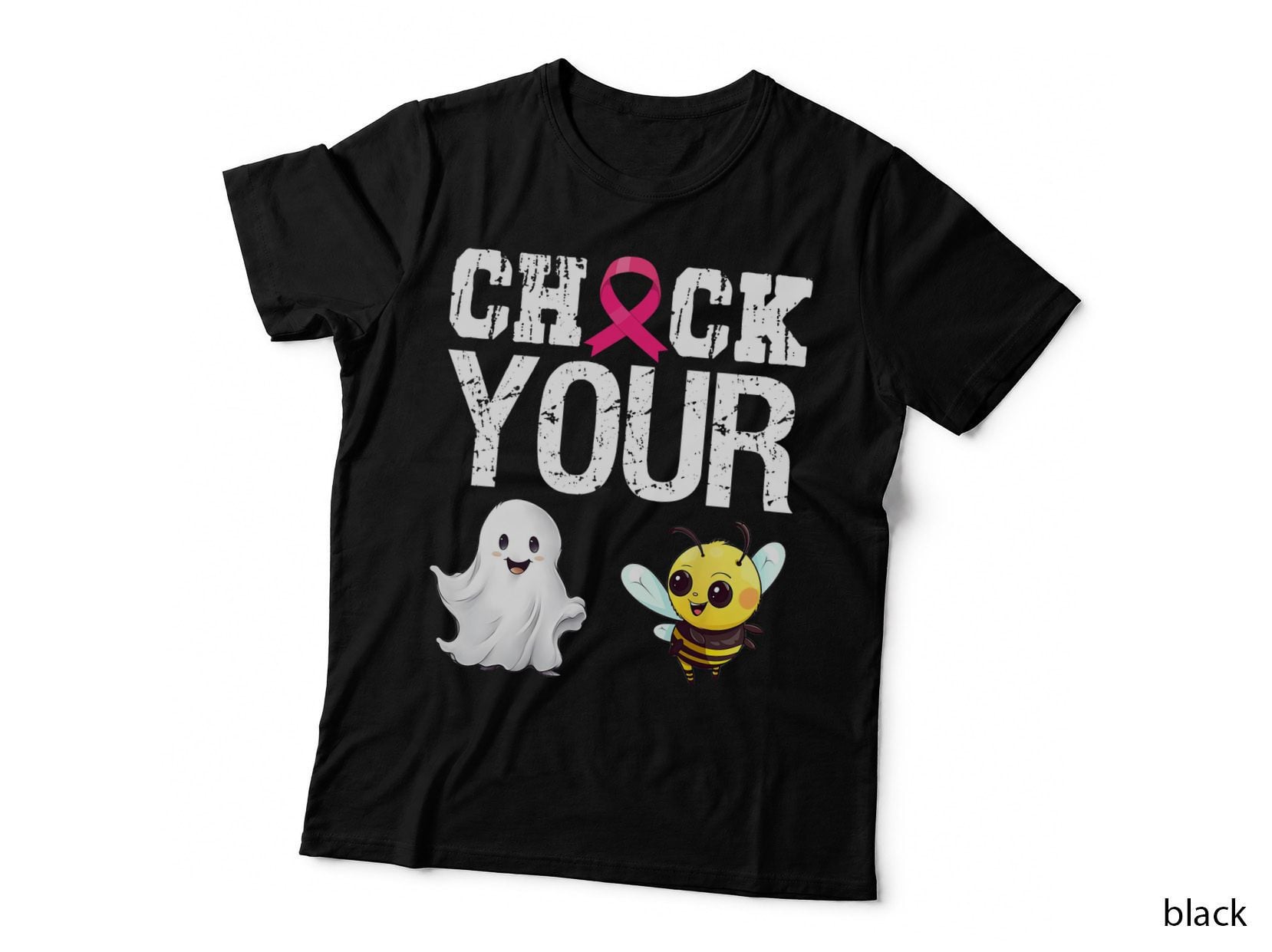 Ribbon Check Your Boo Bees Breast Cancer Awareness Halloween T-Shirt