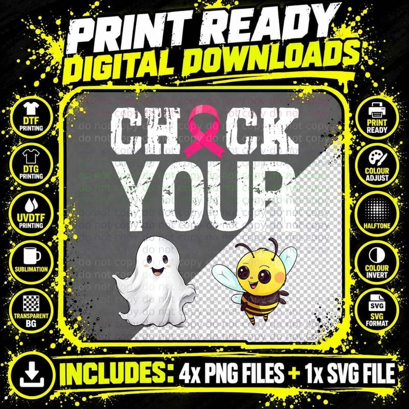 Ribbon Check Your Boo Bees Breast Cancer Awareness Png SVG Digital Bundle