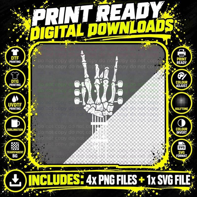 Rock & Roll Skeleton Guitar Music Lover Gift T-Shirt Png SVG Digital Bundle