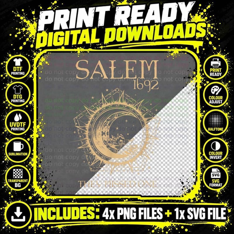Salem 1692 Witch Trials T-Shirt, Occult Gothic Style Png SVG Digital Bundle