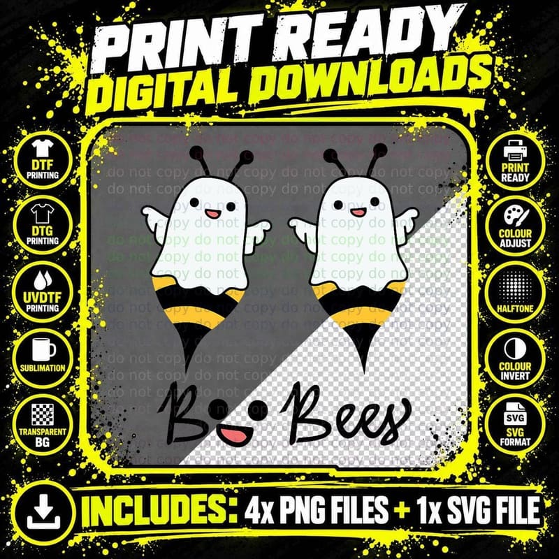 Scary Halloween Design Broom Boo Bee T-Shirt Png SVG Digital Bundle