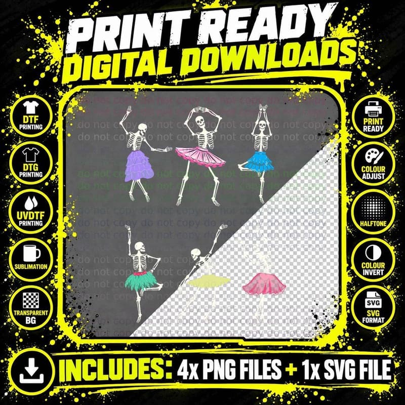 Skeleton Ballerinas Ballet Dance Cute Halloween Costume Png SVG Digital Bundle