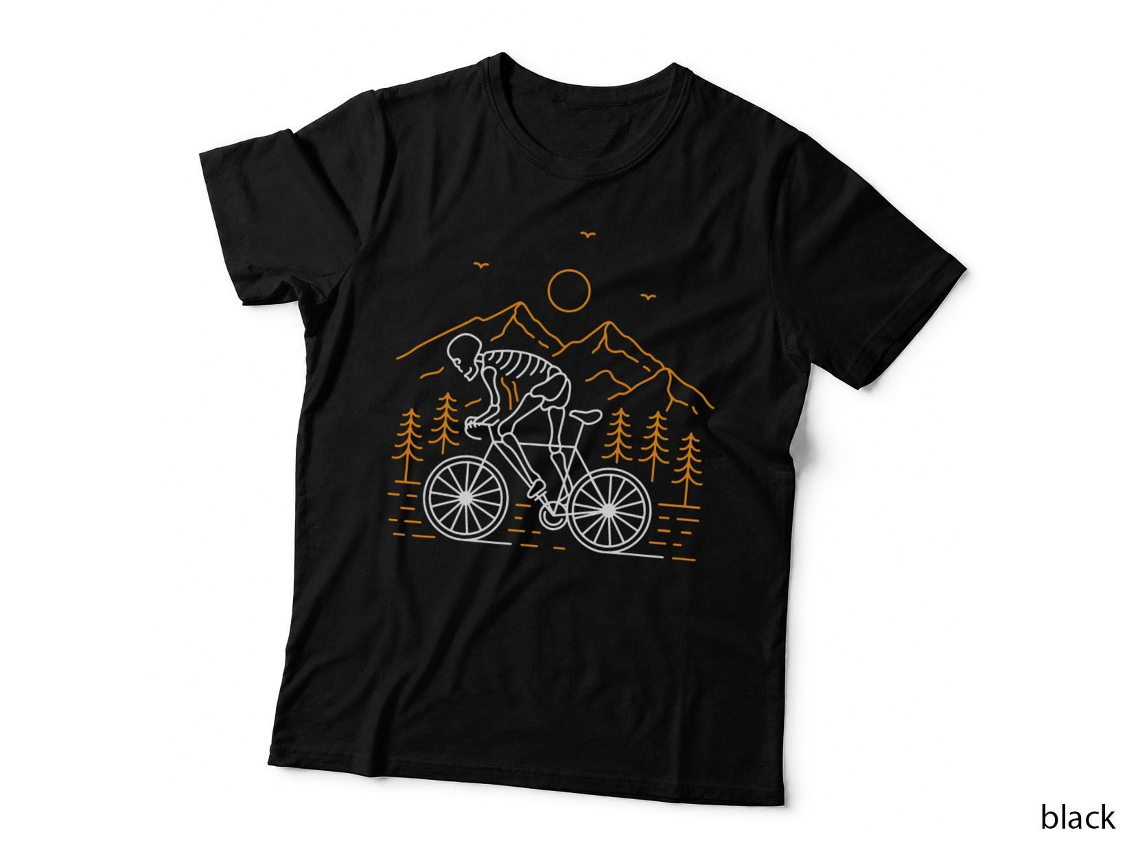 Skeleton Biking Lazy Halloween Costume Cool Line Art Bicycle T-Shirt