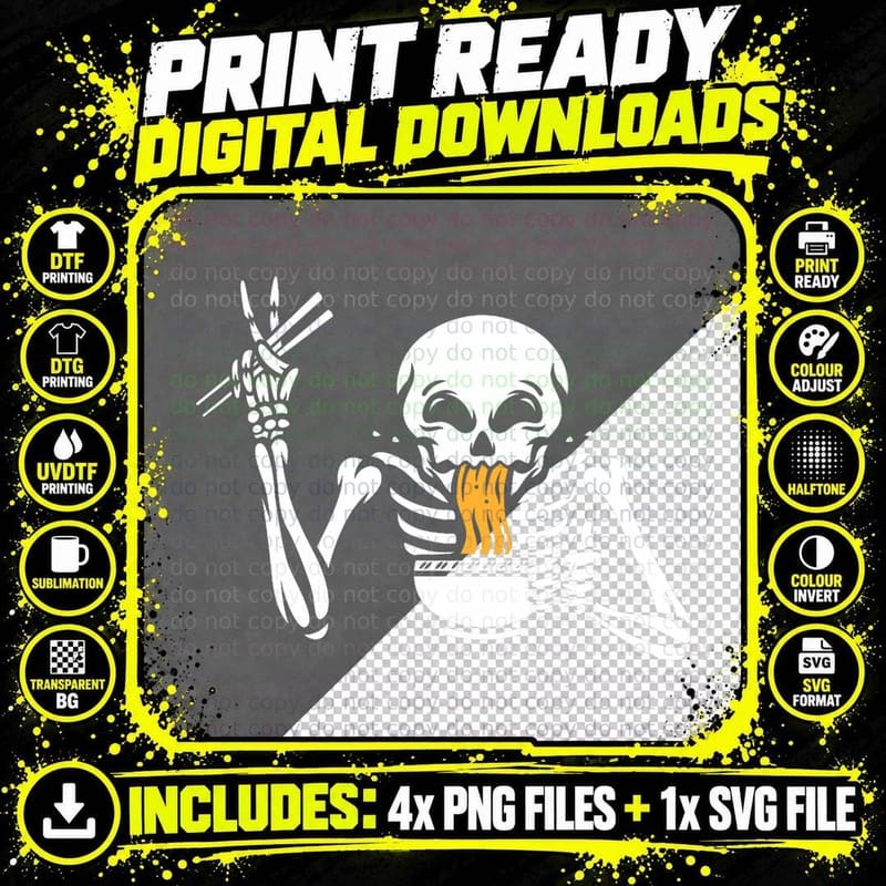 Skeleton Eating Ramen Lazy Halloween Costume Japanese Png SVG Digital Bundle