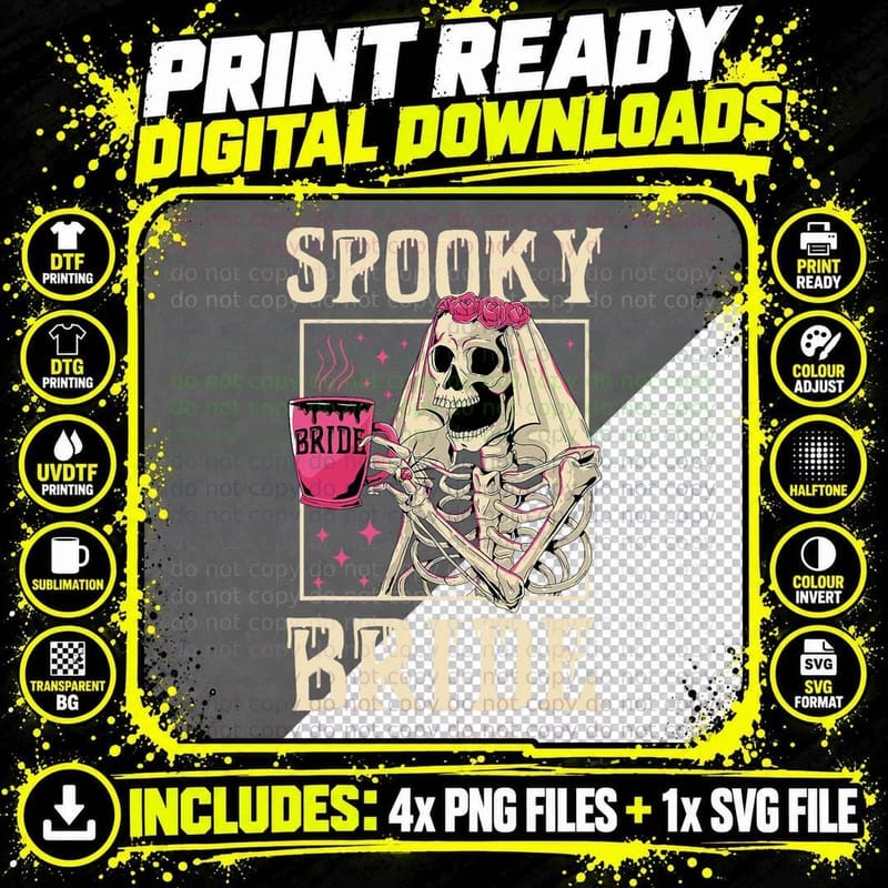 Skeleton Spooky Bride Wedding Bachelorette Halloween Png SVG Digital Bundle