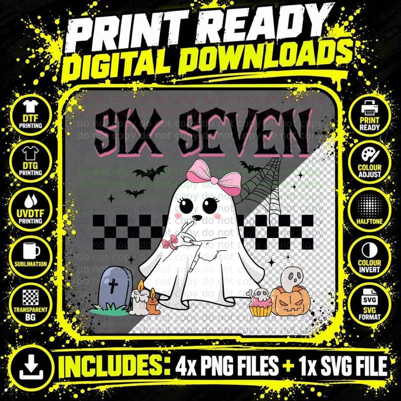 Spooky 6 7 Halloween Ghost T-Shirt, Halloween Costume Png SVG Digital Bundle