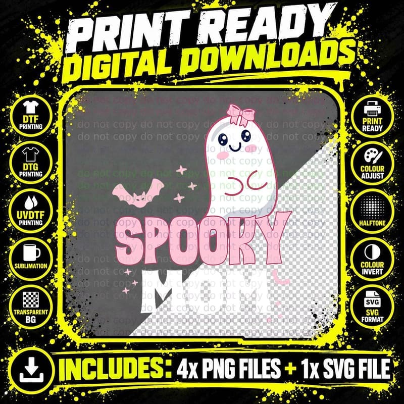 Spooky Mom Family Cute Pink White Ghost Boo Halloween Png SVG Digital Bundle