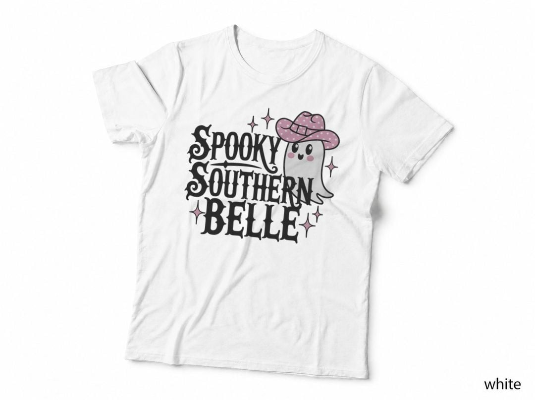 Spooky Southern Belle Cartoon Ghost Cowgirl Hat, Warm Cozy, Gift T-Shirt