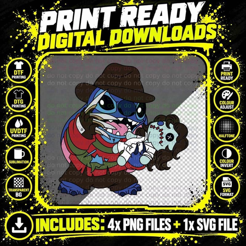 Stitch Freddy Krueger Mashup T-Shirt Png SVG Digital Bundle