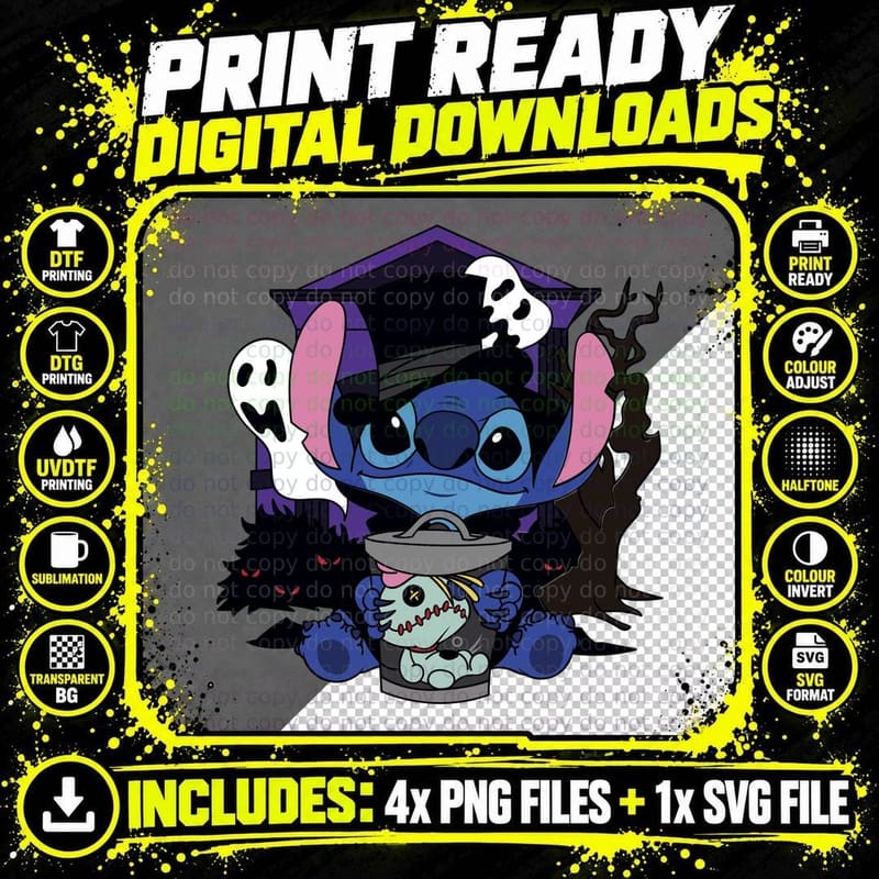Stitch Halloween Costume T-Shirt, Spooky, Fan Art Png SVG Digital Bundle