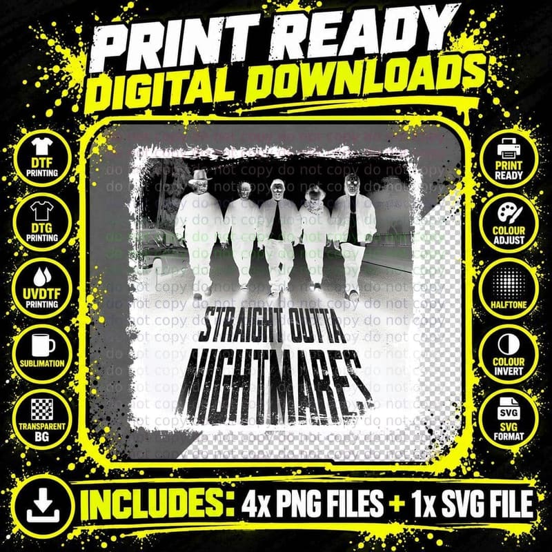Straight Outta Nightmares Horror T-Shirt Png SVG Digital Bundle