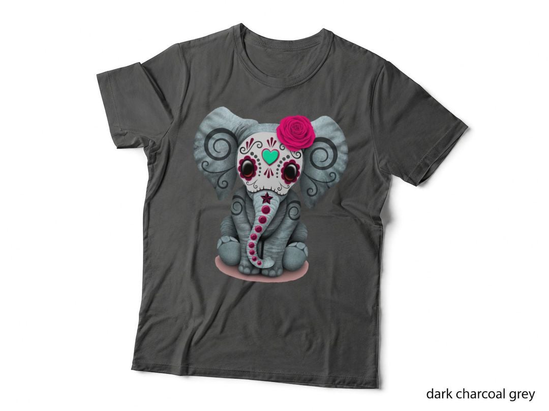 Sugar Skull Red Rose Elephant Day of the Dead Halloween T-Shirt
