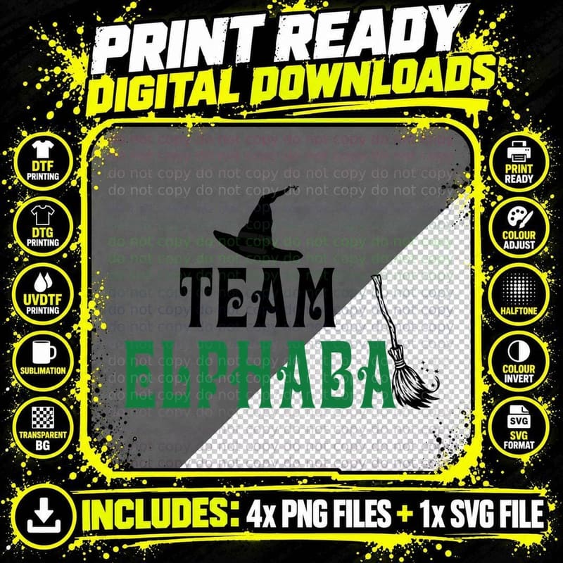 Team Elphaba Witchy T-Shirt, Halloween Costume Png SVG Digital Bundle