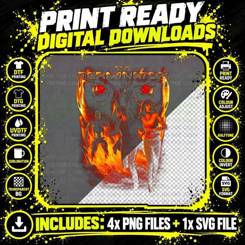 Terminator Halftone Horror T-Shirt Png SVG Digital Bundle