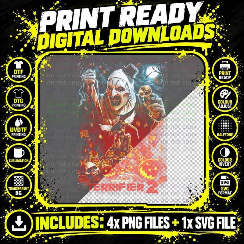 Terrifier 2 Art the Clown Halftone T-Shirt Png SVG Digital Bundle