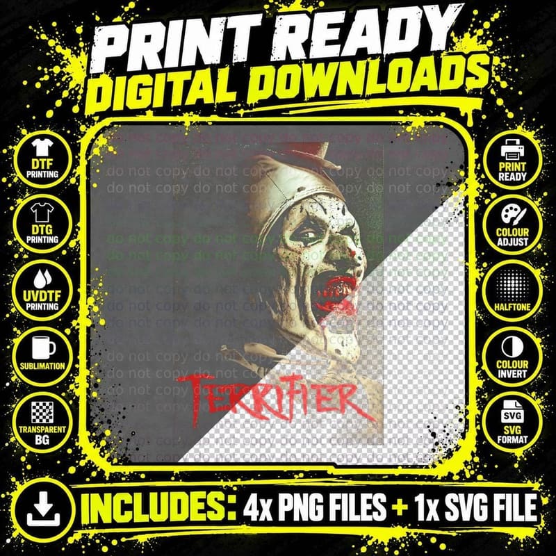 Terrifier Art the Clown Halftone T-Shirt Png SVG Digital Bundle