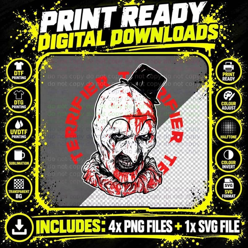 Terrifier Clown T-Shirt, Halloween Horror Theme Png SVG Digital Bundle