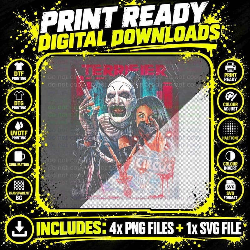 Terror Circus Killer Clown Halftone Shirt, Horror T-Shirt Png SVG Digital Bundle