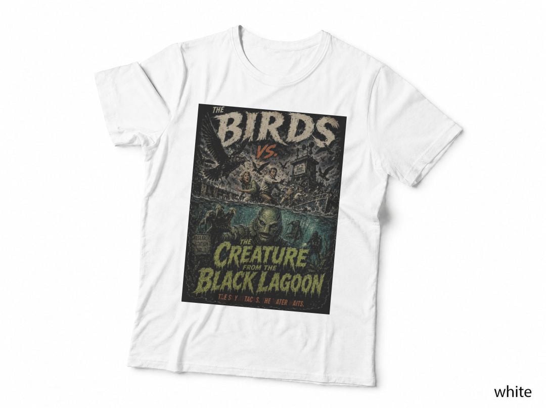 The Birds Creature from the Black Lagoon Vintage Horror Retro Halftone T-Shirt