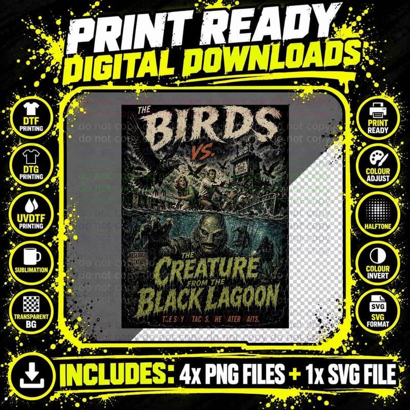 The Birds Creature from the Black Lagoon Vintage Horror Png SVG Digital Bundle