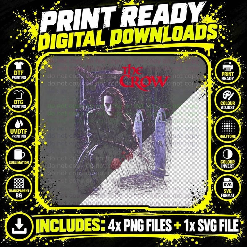 The Crow Halftone Horror T-Shirt, Eric Draven Gothic Tee Png SVG Digital Bundle