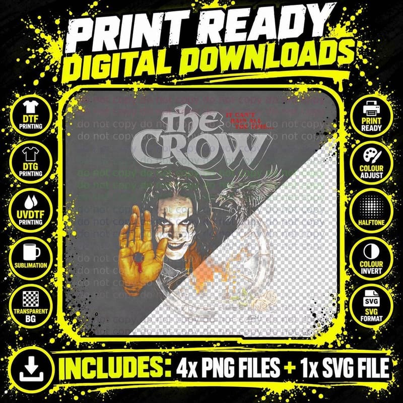 The Crow Horror Art T-Shirt, Gothic Apparel Png SVG Digital Bundle