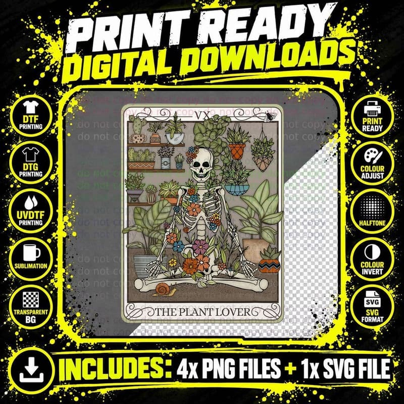 The Plant Lady Tarot Card Skeleton Love Planting Png SVG Digital Bundle