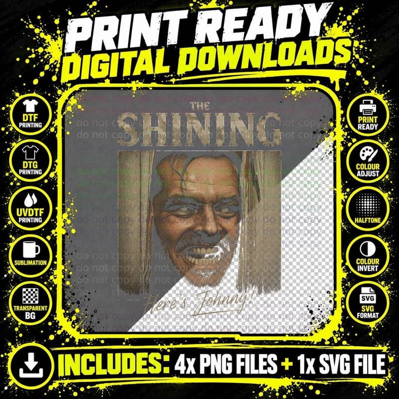 The Shining Jack Torrance Vintage Horror Movie Halftone Png SVG Digital Bundle