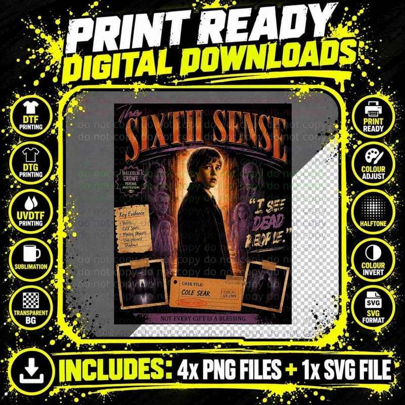 The Sixth Sense Vintage Ghost Horror Retro Badge Png SVG Digital Bundle