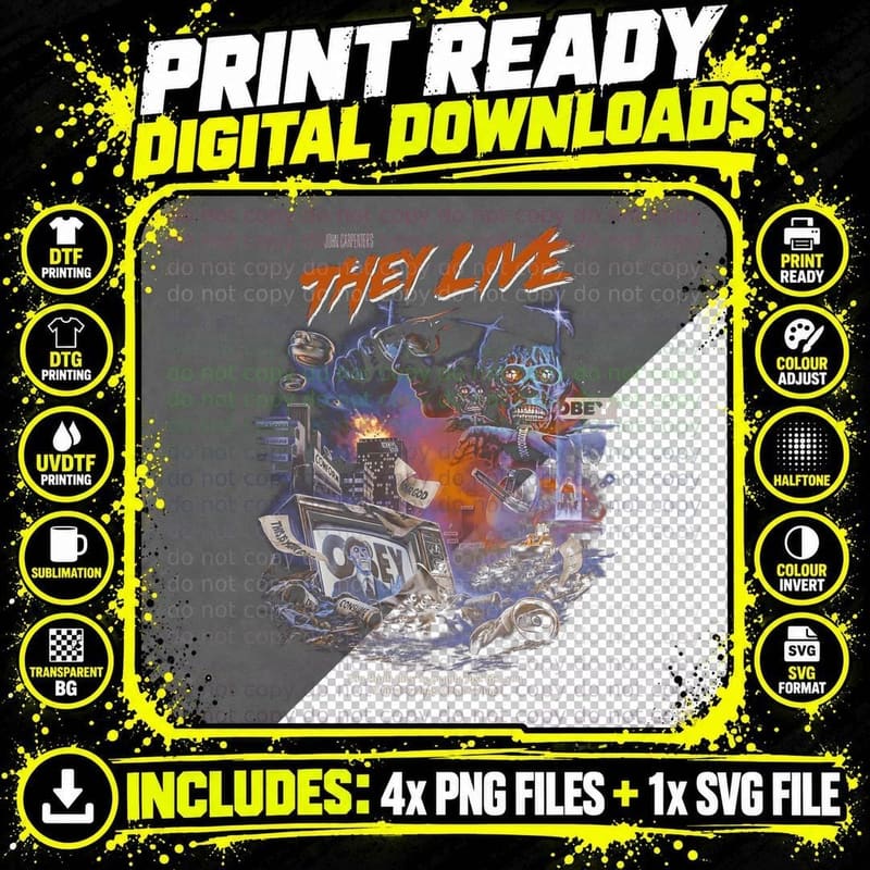 They Live Carpenter Halftone T-Shirt, Sci-Fi Horror Tee Png SVG Digital Bundle