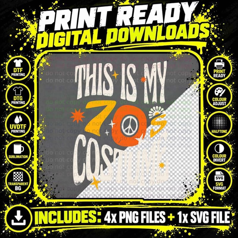 This Is My 70s Costume Funny Groovy Halloween Retro Png SVG Digital Bundle