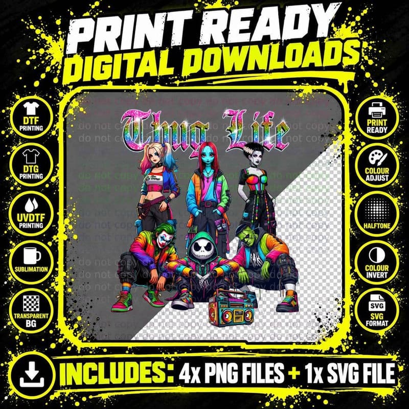 Thug Life Gangsta Cartoon Characters T-Shirt Png SVG Digital Bundle