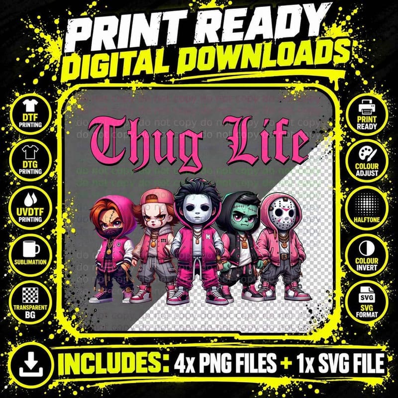 Thug Life Gangsta Kids T-Shirt, Streetwear Style Png SVG Digital Bundle