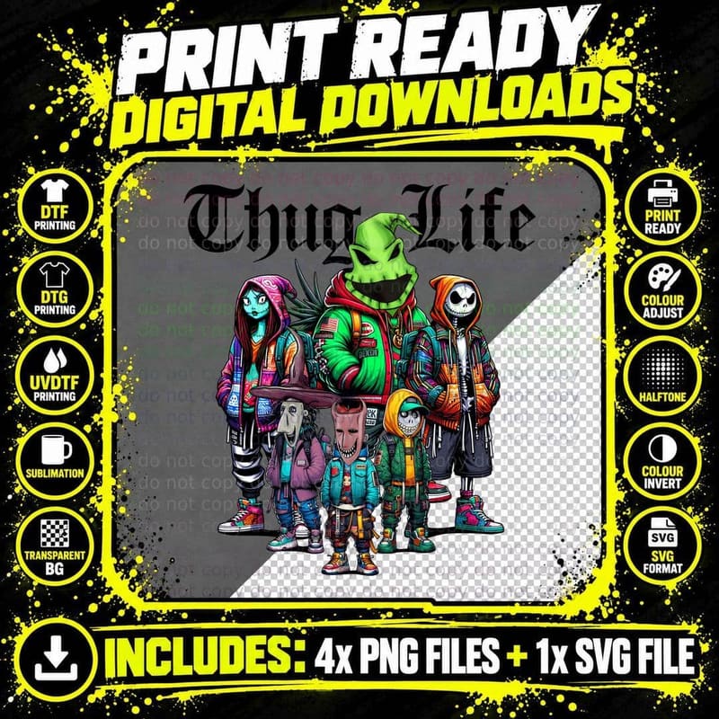 Thug Life Gangster Characters T-Shirt, Streetwear Style Png SVG Digital Bundle