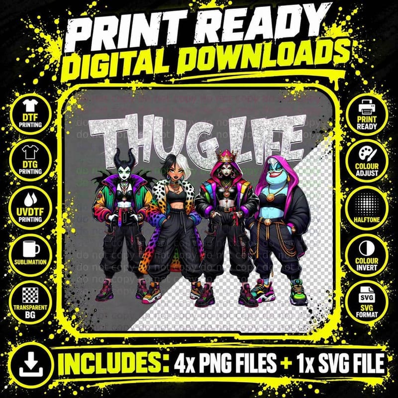 Thug Life Villains T-Shirt, Streetwear Fashion Png SVG Digital Bundle