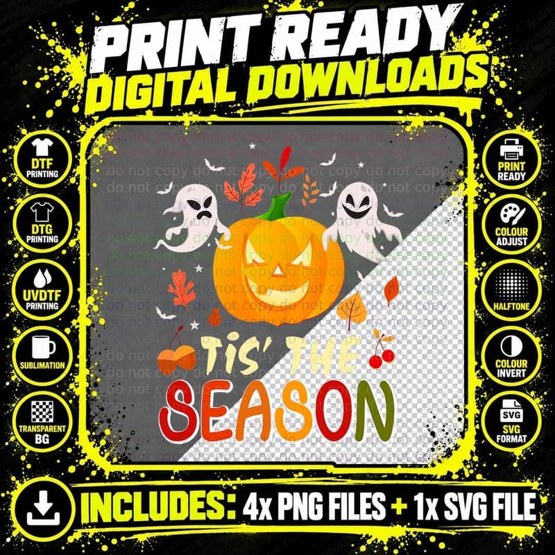 Tis Season Pumpkin Spooky Halloween Fall Party T-Shirt Png SVG Digital Bundle