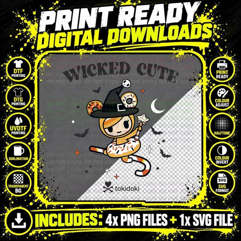 Tokidoki Halloween Wicked Cute Donutella in a Witch Png SVG Digital Bundle