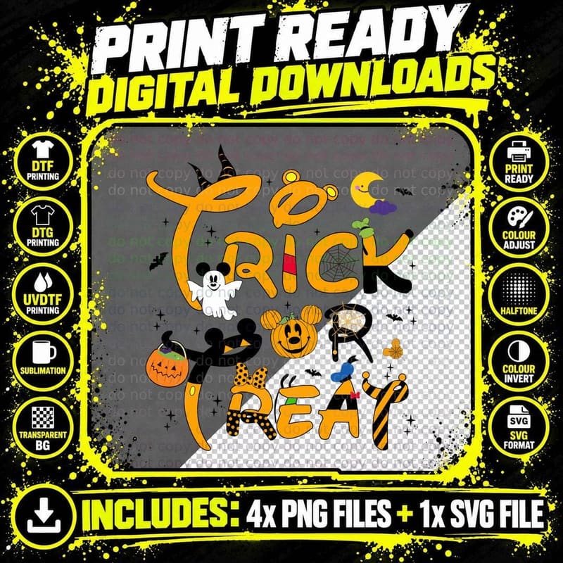 Trick or Treat Mickey Halloween T-Shirt, Costume Png SVG Digital Bundle