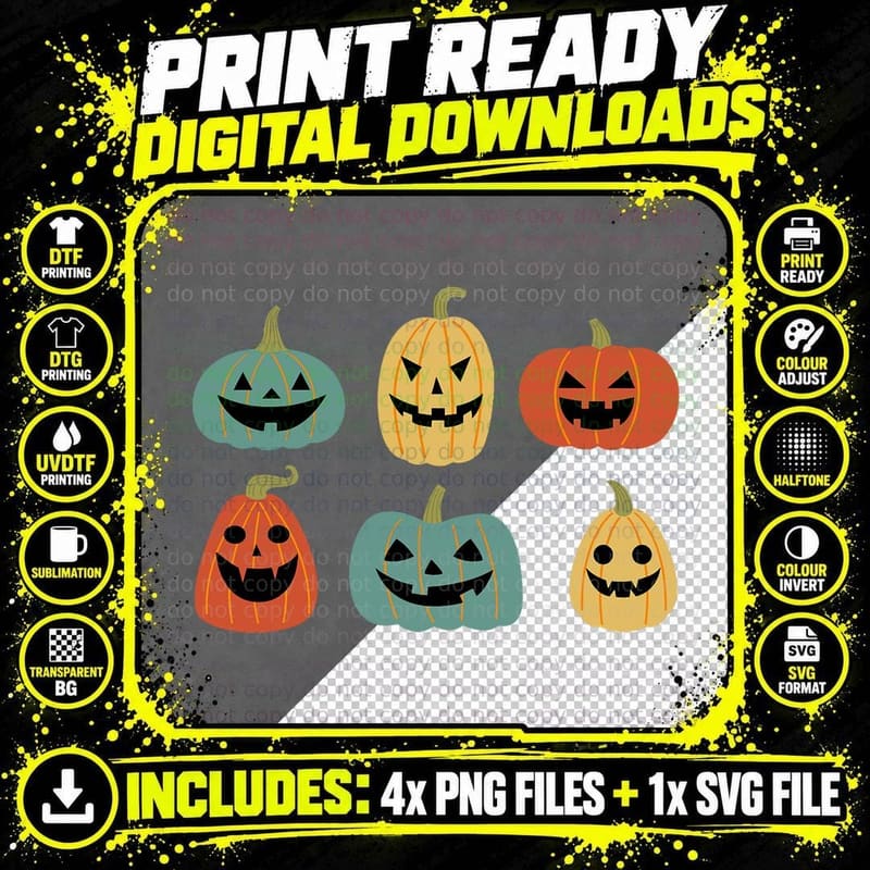Types of Pumpkin Jack O Lantern Collection Retro Png SVG Digital Bundle