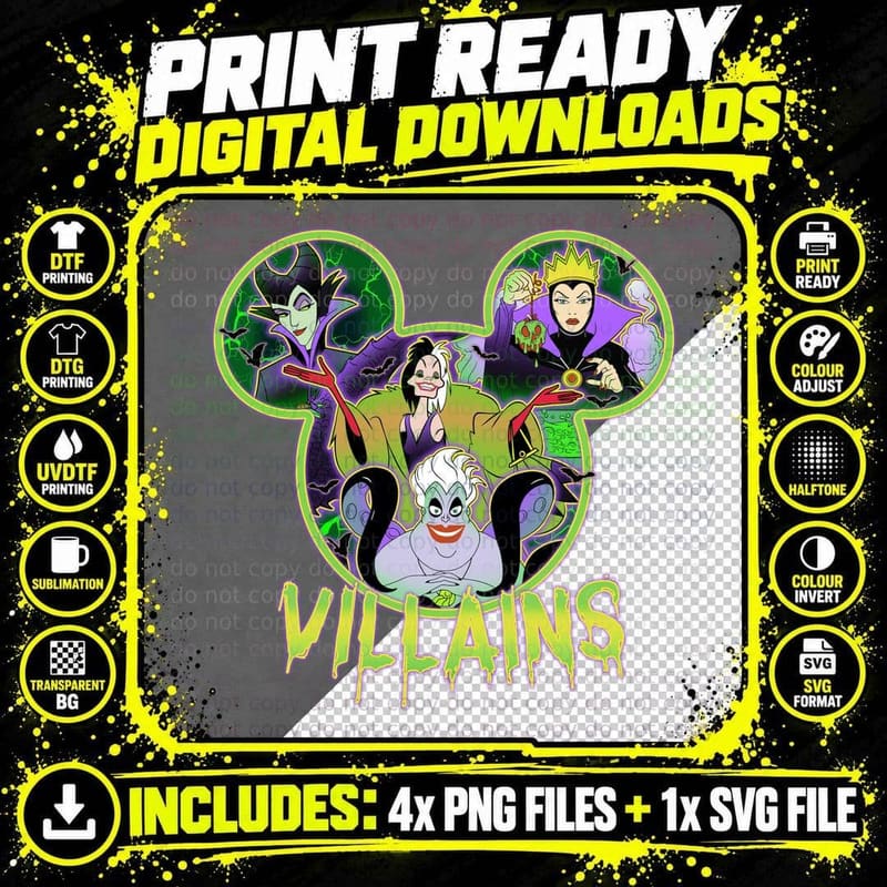 Villains T-Shirt, Halloween Costume Apparel, Spooky Print Png SVG Digital Bundle