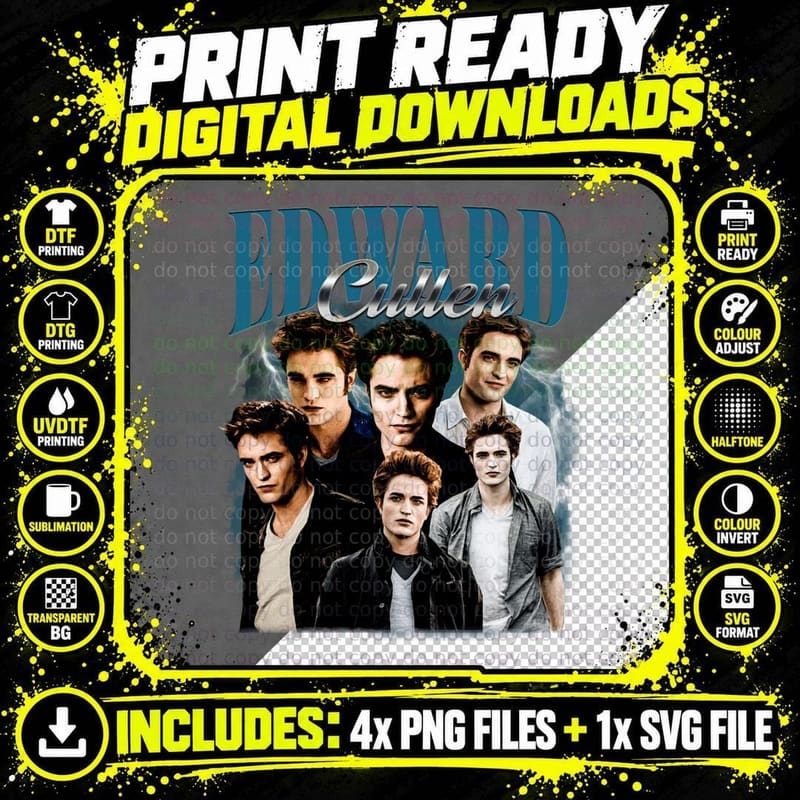 Vintage Edward Cullen Retro 90 Homage Twilight Png SVG Digital Bundle