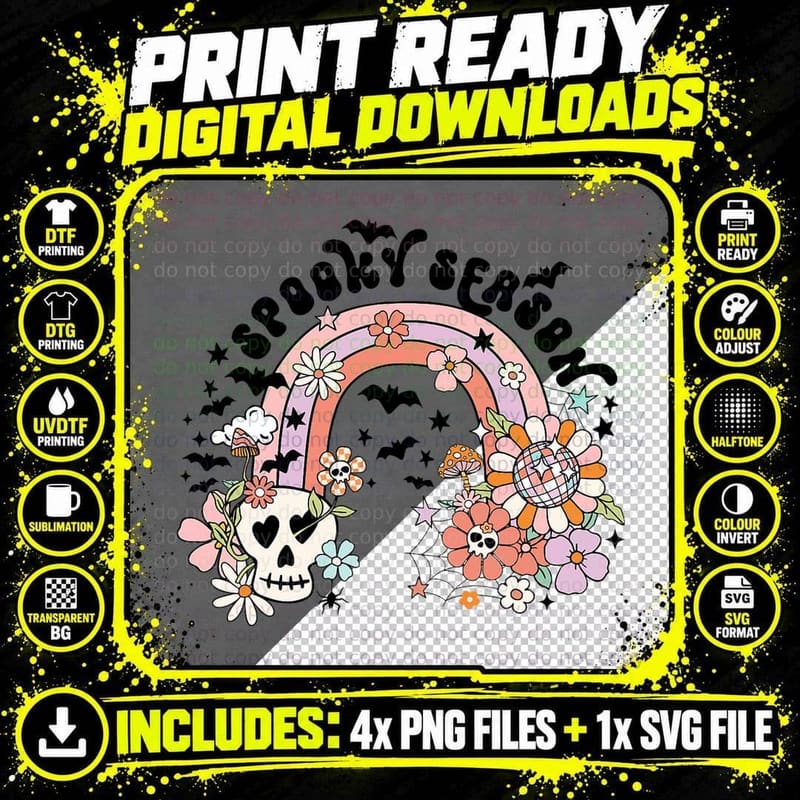 Vintage Retro Spooky Season Funny Halloween Vibes Men Png SVG Digital Bundle