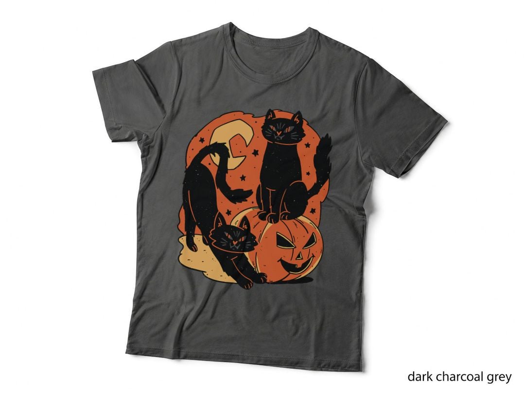 Vintage Scary Halloween Black Cats and Pumpkin T-Shirt