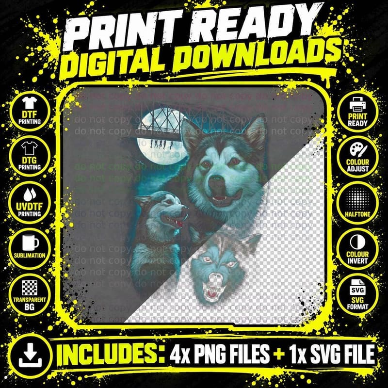 Werewolf Supernatural Horror Halftone T-Shirt Png SVG Digital Bundle