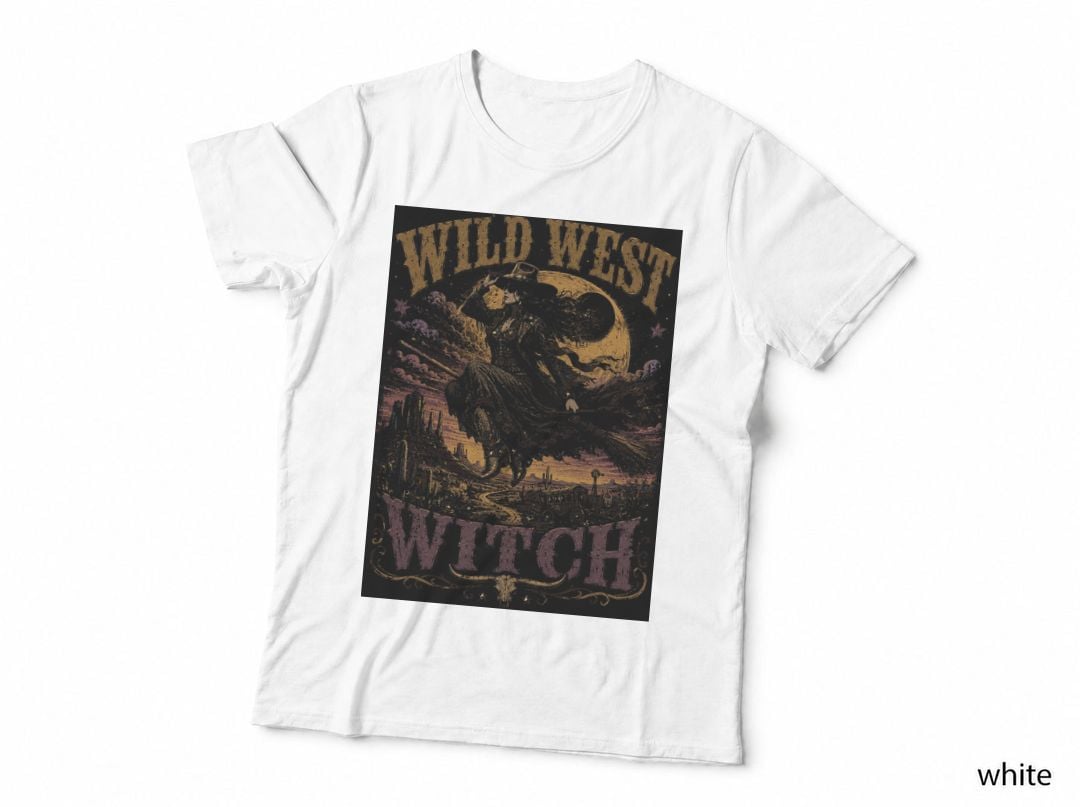Wild West Witch Western Halloween Desert Witch Vintage Horror Halftone T-Shirt