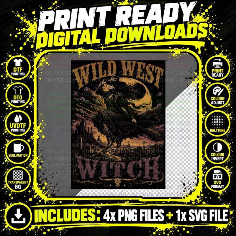 Wild West Witch Western Halloween Desert Witch Vintage Png SVG Digital Bundle